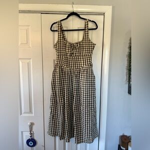 Jessica Simpson Brown and Cream Gingham Midi Dress